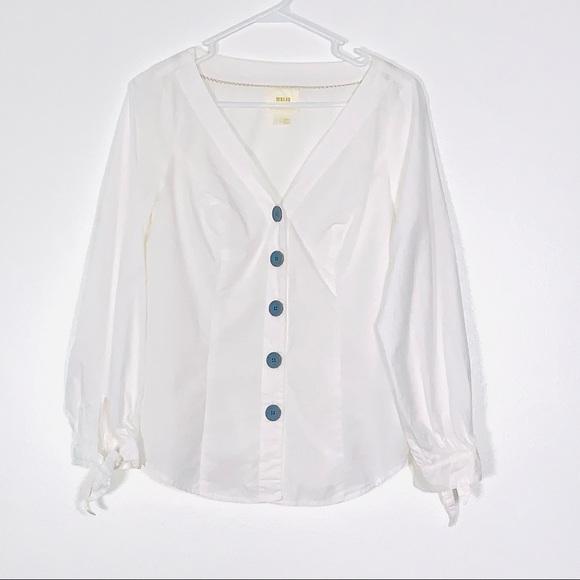 Maeve White Blouse with Blue Buttons - Picture 2 of 9
